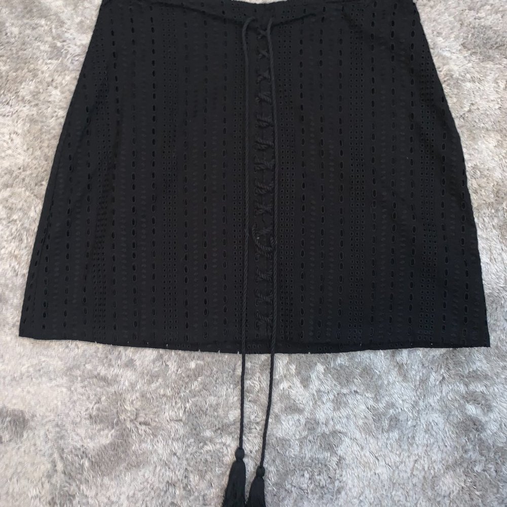 Leith Black Eyelet Mini Skirt